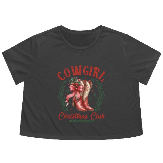 Cowgirl Christmas, Christmas Vintage Flowy Cropped Tees