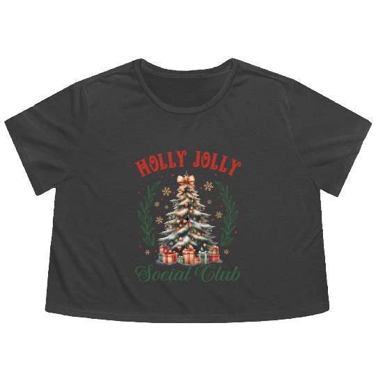 Holly Jolly Nutcracker, Merry Christmas Flowy Cropped Tees