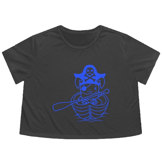 Rabbit Pirate Paddle Bunny Buccaneer Rowboat Comic Flowy Cropped Tees