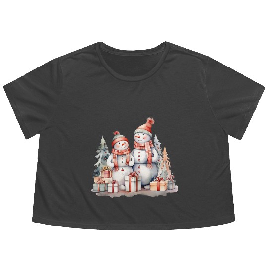 Snowman Christmas, Merry Christmas Flowy Cropped Tees