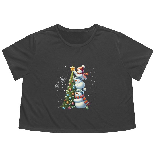 Snowman Christmas, Merry Christmas Flowy Cropped Tees