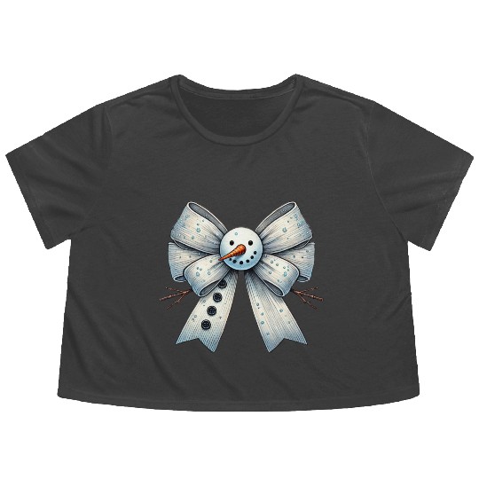 Snowman Coquette Bow, Merry Christmas Flowy Cropped Tees