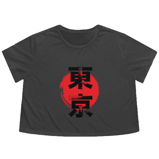 Tokyo Vertical Kanji Flowy Cropped Tees