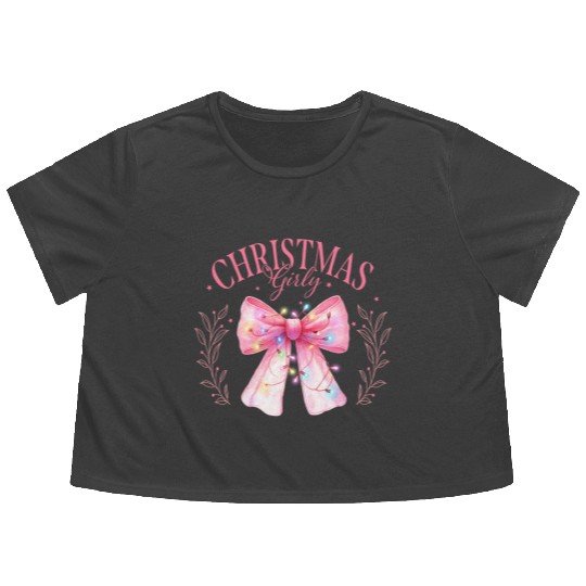 Pink Christmas Girly Flowy Cropped Tees