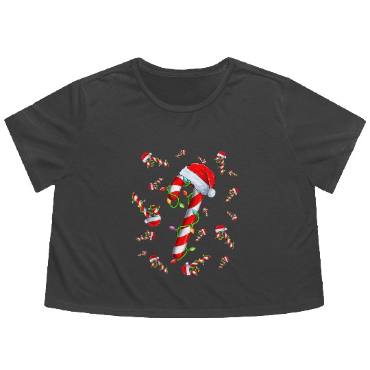 Candy Cane Merry and Bright Red and White Candy Flowy Cropped Tees