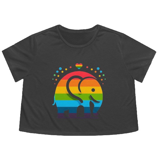 Rainbow Elephant Flowy Cropped Tees