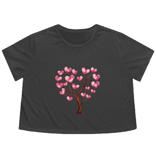Heart Tree, Valentines Day Flowy Cropped Tees