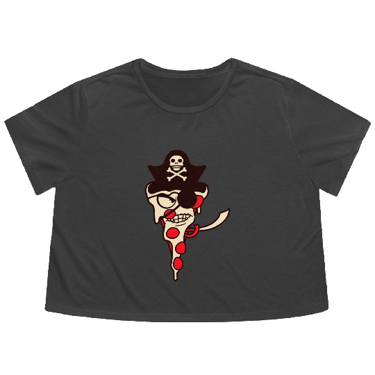 Evil Fast Food Pizza Pirate Captain Cool Eye Patch Flowy Cropped Tees