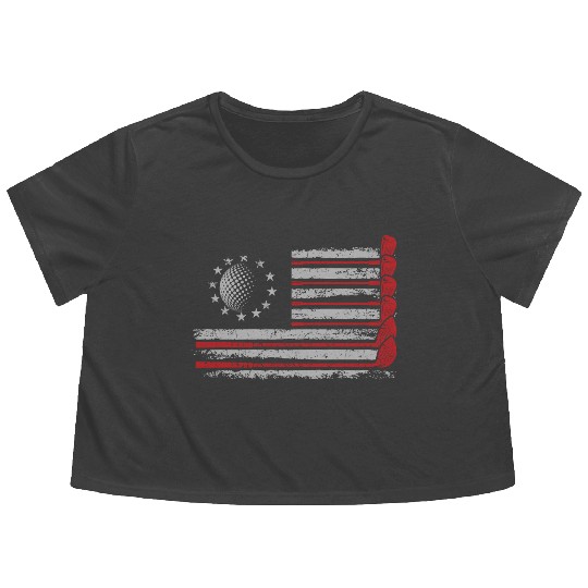 Patriotic American Golfer USA Flag Golf Club Golf Flowy Cropped Tees