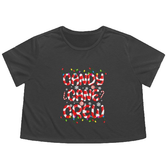Candy Cane Crew Christmas Lights Funny Xmas Party Flowy Cropped Tees