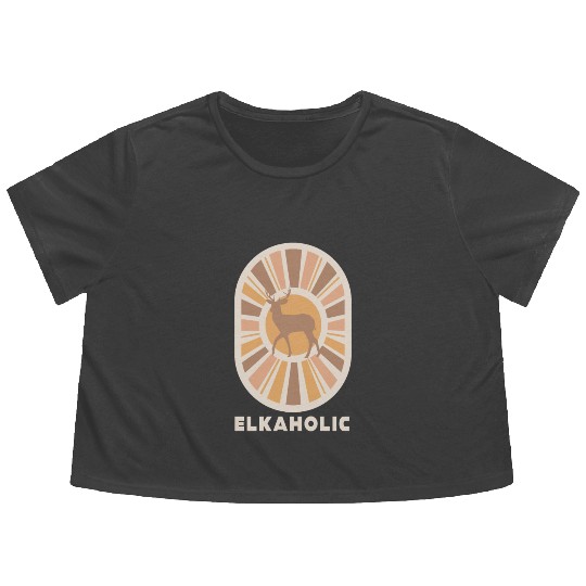 Elk Hunting Elkaholic Hunters Flowy Cropped Tees