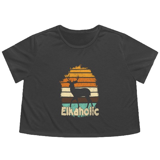 Elk Hunting Elkaholic Hunters Flowy Cropped Tees
