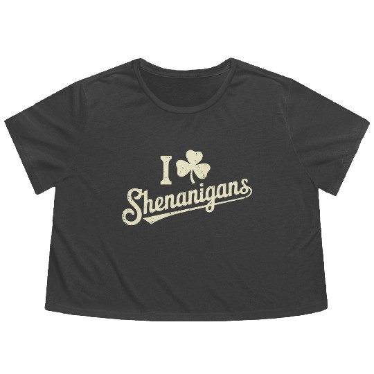 Green Funny Irish Patty's Shamrock Saint Patricks Flowy Cropped Tees