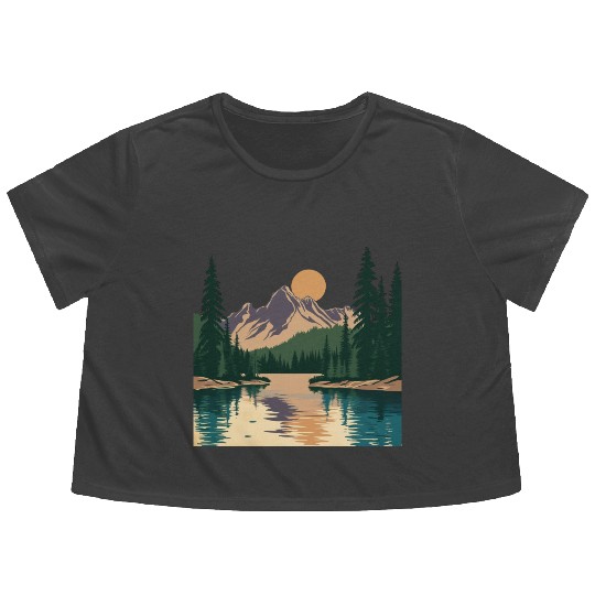 "Mountain Sunrise Serenity: A Scenic Outdoor Flowy Cropped Tees