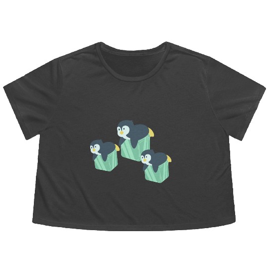 "Adorable Penguin Family on Ice Cubes" Flowy Cropped Tees