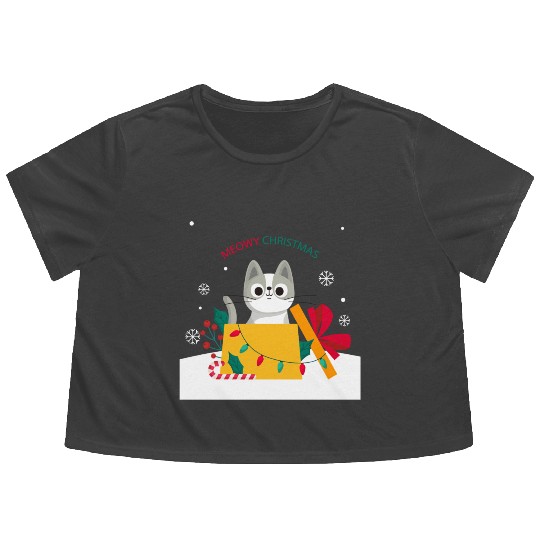 Meowy Christmas Surprise! Flowy Cropped Tees