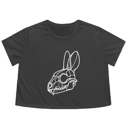 Minimalistic Vector Rabbit Skull Kids Drawing Flowy Cropped Tees