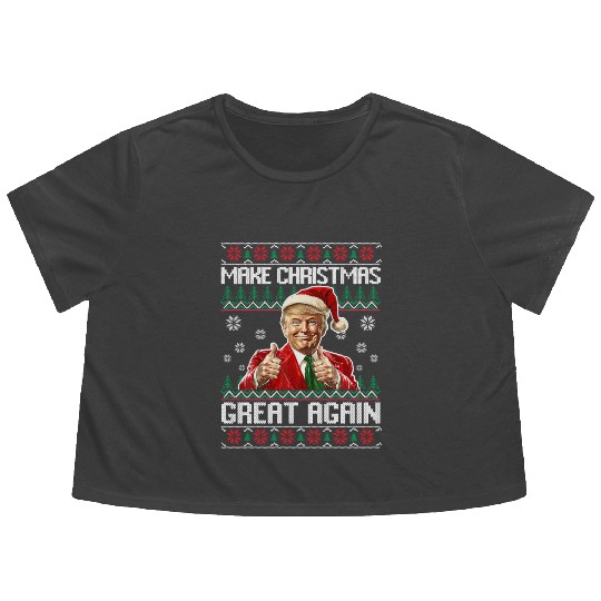 Make Christmas Great Again Xmas Funny Trump Flowy Cropped Tees