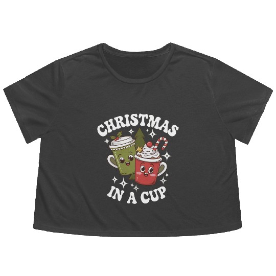 Christmas Cheer in a cup Funny Christmas Flowy Cropped Tees
