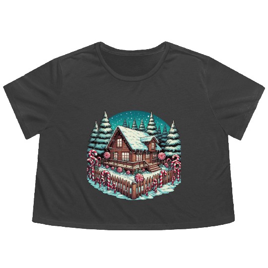Candy Cane Cabin - Christmas Gifts Flowy Cropped Tees