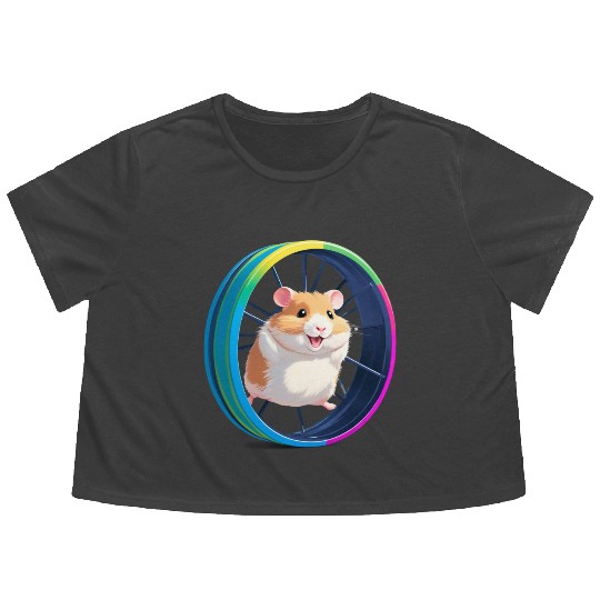 Happy Hamster on Exercise Wheel Flowy Cropped Tees