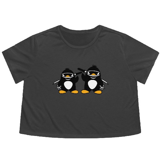 2 Penguins Ninja Samurai Japanese Katana Team Duo Flowy Cropped Tees