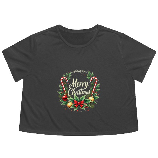 Spread Joy - Festive Merry Christmas Wreath Flowy Cropped Tees