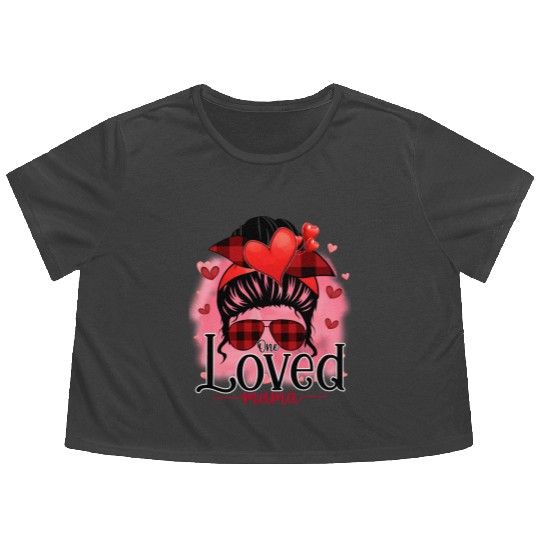 One Loved Mama, Valentines Retro, Valentines Day Flowy Cropped Tees