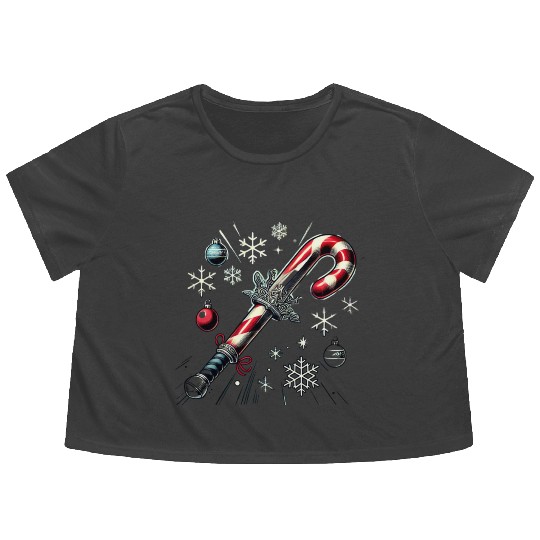 Candy Cane Swordfight: Christmas Battle & Cheer Flowy Cropped Tees