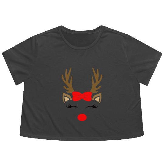 Reindeer girl, Christmas Flowy Cropped Tees