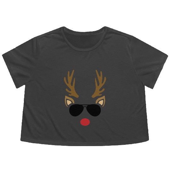 Reindeer and Sunglasses, Christmas Flowy Cropped Tees
