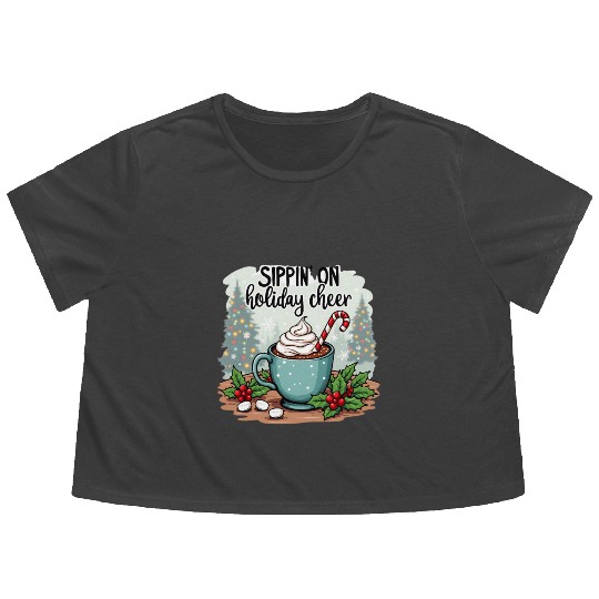 Sippin' On Holiday Cheer Hot Cocoa Flowy Cropped Tees