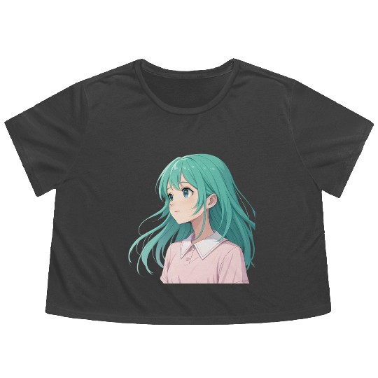 Dreamy Anime Girl: A Design Full of Serenity Flowy Cropped Tees