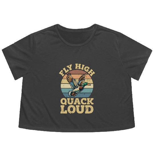 Mallard Duck Fly High Quack Loud Retro Water Bird Flowy Cropped Tees
