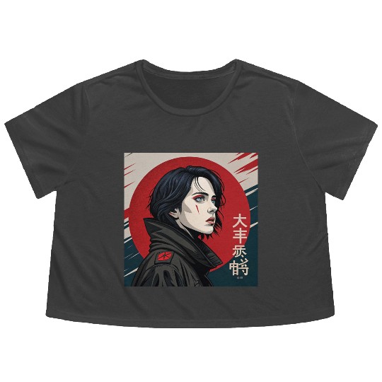 Neo-Tokyo Style: Captivating Woman in a Powerful Flowy Cropped Tees