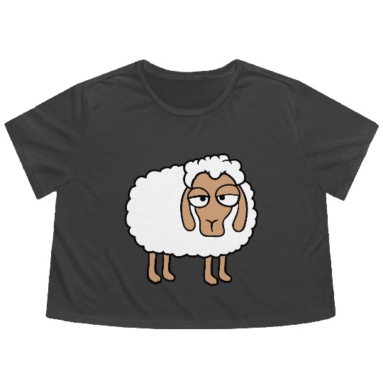 Sheep Tired Bored Look Little Sweet Lamb Bad Mood Flowy Cropped Tees
