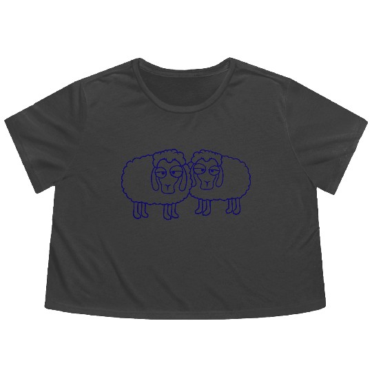 2 Sheep Tired Bored Look Team Sweet Crew Friends Flowy Cropped Tees