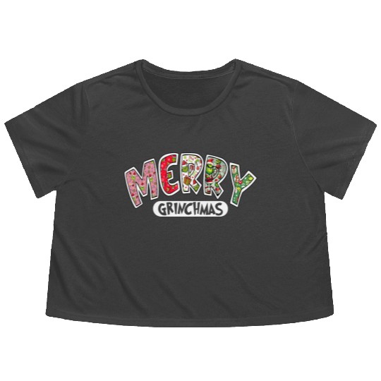 Merry Grin Happy Christmas Flowy Cropped Tees