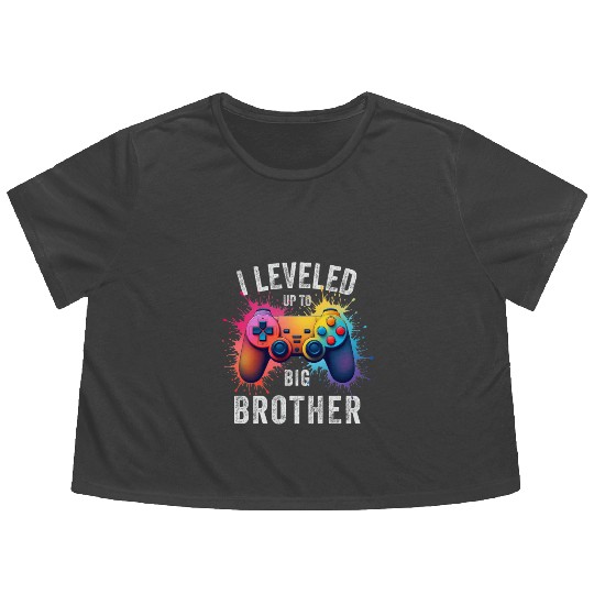 I Leveled Up to Big Brother Funny Gamer Splash Art Flowy Cropped Tees