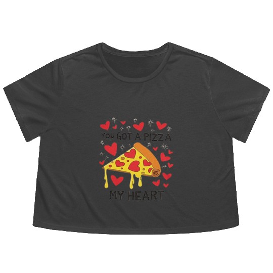 Funny Valentines Day You Got a Pizza Of My Heart Flowy Cropped Tees