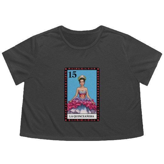 Lotería Quinceañera, Mis XV Hispanic Birthday Flowy Cropped Tees