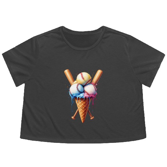 Baseball Ice Cream Flowy Cropped Tees