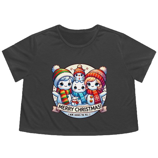 Cute Snowman Family Christmas Delight Flowy Cropped Tees