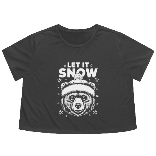 Let It Snow Bear Christmas Flowy Cropped Tees, Winter Holiday
