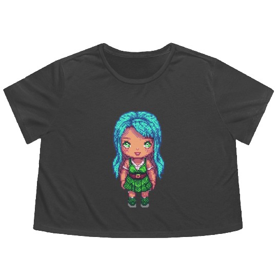 Mystic Emerald Sprite - Pixel Art Design Flowy Cropped Tees