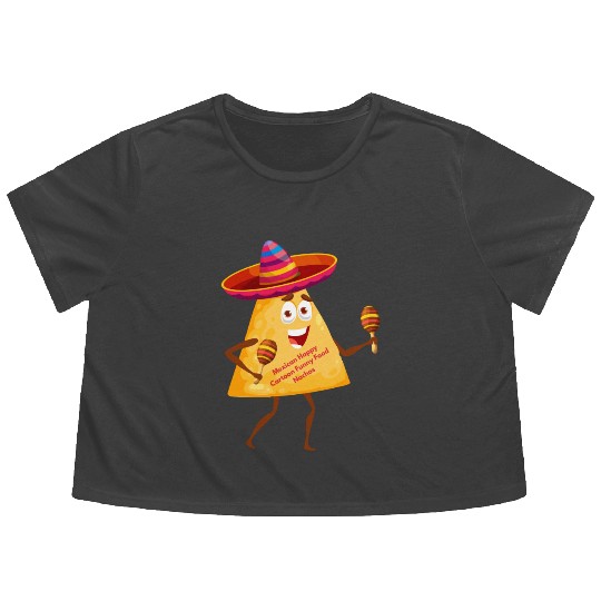 Mexican Happy Cartoon Funny Food Nachos Character Flowy Cropped Tees