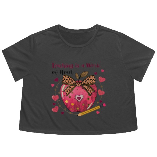 Teacher Coquette Bow Valentine Apple Flowy Cropped Tees