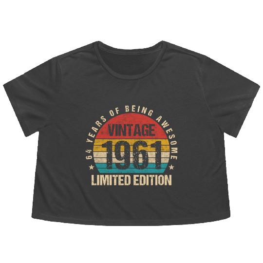 Vintage 1961 Limited Edition 64th Birthday Gift Flowy Cropped Tees