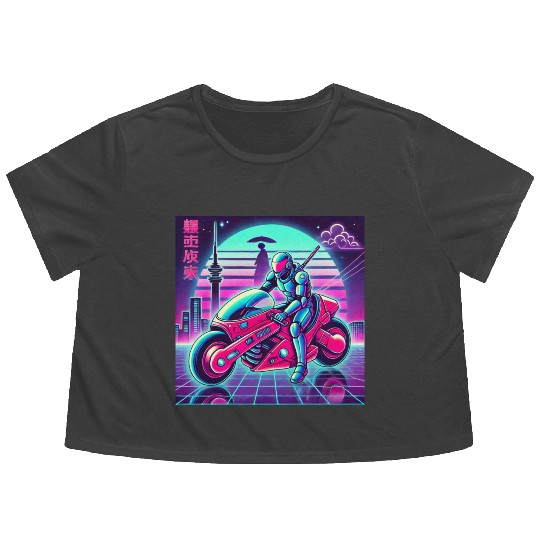 Cyberpunk Neon Rider Flowy Cropped Tees
