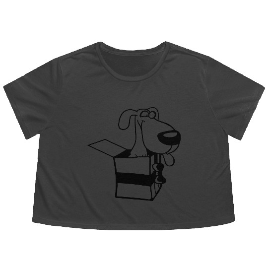 Dog Pet Gift Box Funny Crazy Surprise Fun Puppy Flowy Cropped Tees